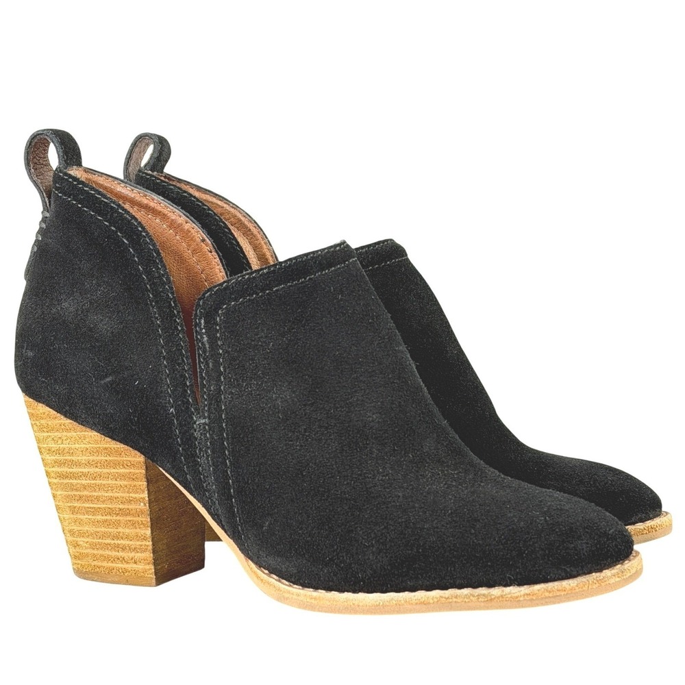Jeffrey Campbell Suede Ankleโ Boots Booties V-Cut Stacked Heel Black Womens 6.5